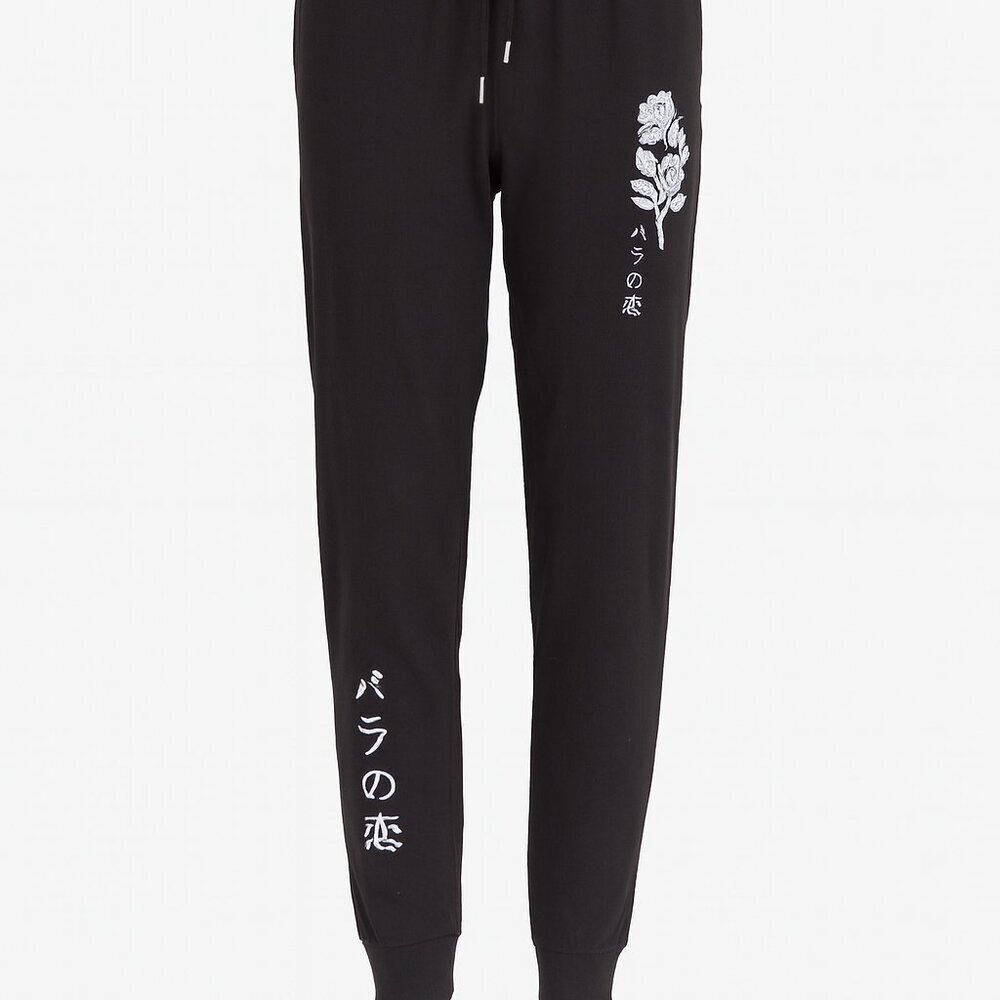 Black Floral Streetwear Joggers 2XL – Rose Graphic Athleisure Sweatpants